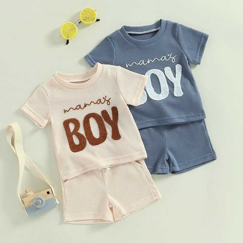 Clothing Sets Summer Baby Boy Clothes Set Short Sleeve Letter Pattern Waffle T-Shirt + Shorts 2Pcs/Sets Toddler Casual Clothes Kids Tracksuits