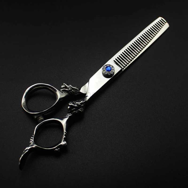 Professional Japan 440c 6 gem dragon hair cutting scissors haircut thinning barber haircutting shears Hairdresser scissorsCL240715 H260303