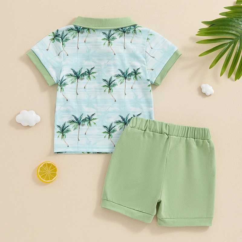 Clothing Sets 2024-04-01 Lioraitiin 6M-3Y Summer Baby Boys Clothes Set Short Sleeve Tree Print Shirt with Elastic Waist Shorts Outfit
