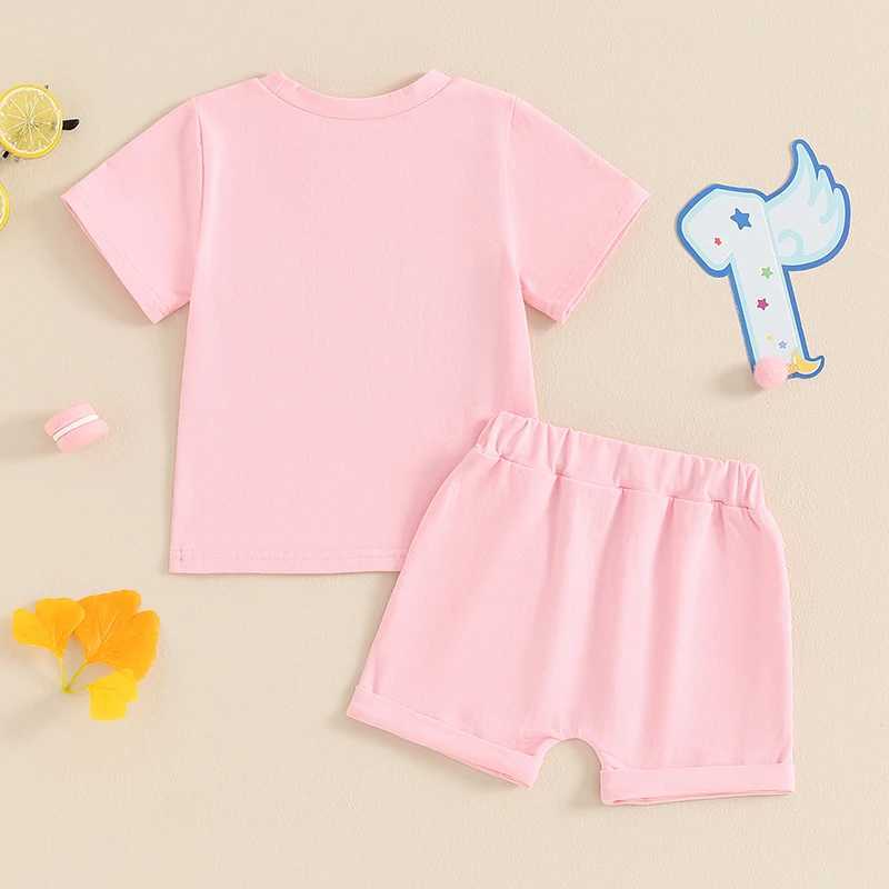 Clothing Sets 2024-03-25Lioraitiin Infant Baby Boy Girl 1st Birthday Outfit Letter Embroidery Short Sleeve T-Shirt with Solid Color Shorts Set