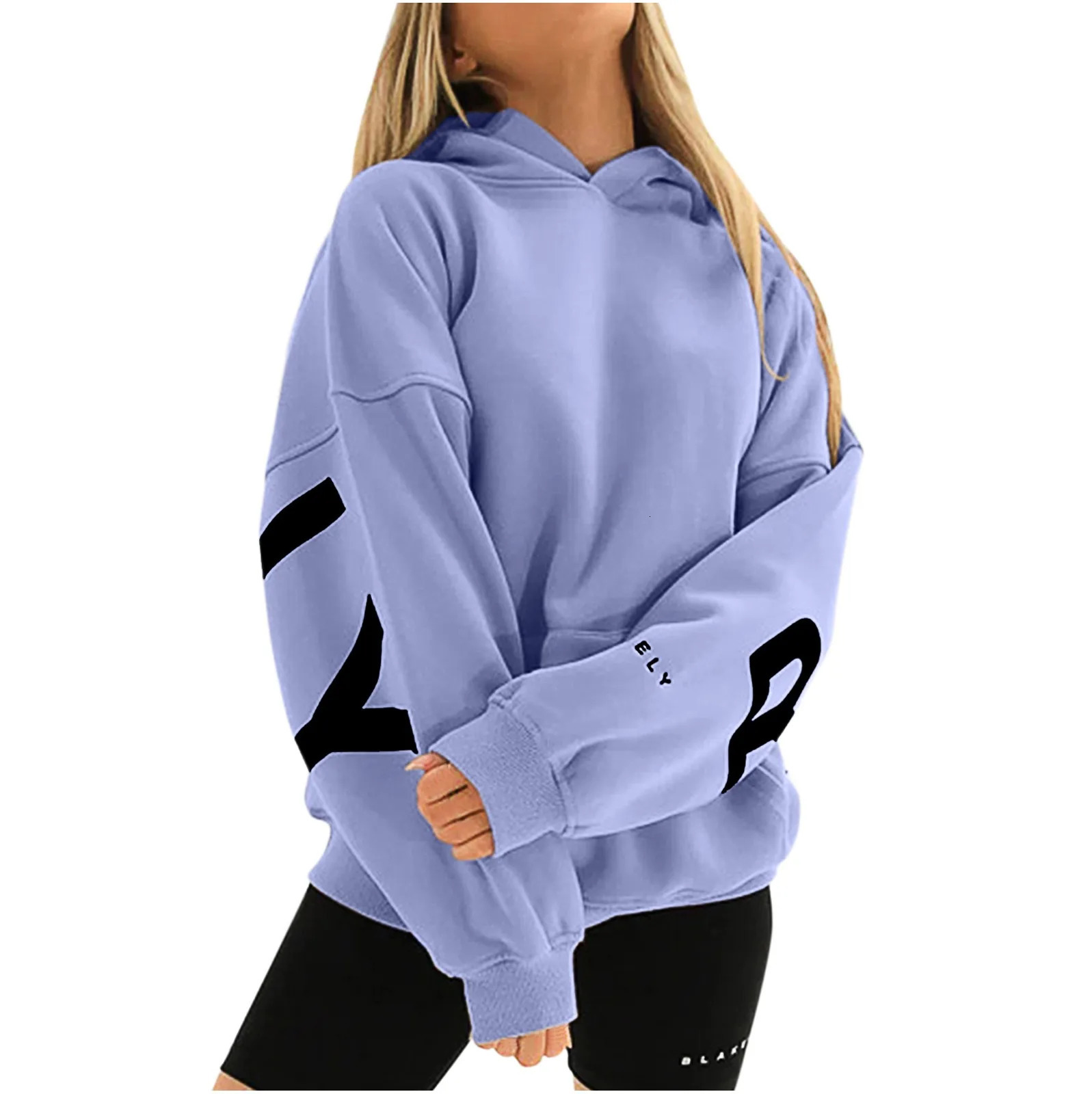 2024 Fashiona Female ClotheS Letter Print Loose Pullover Hooded Sweatshirt Tops 240713