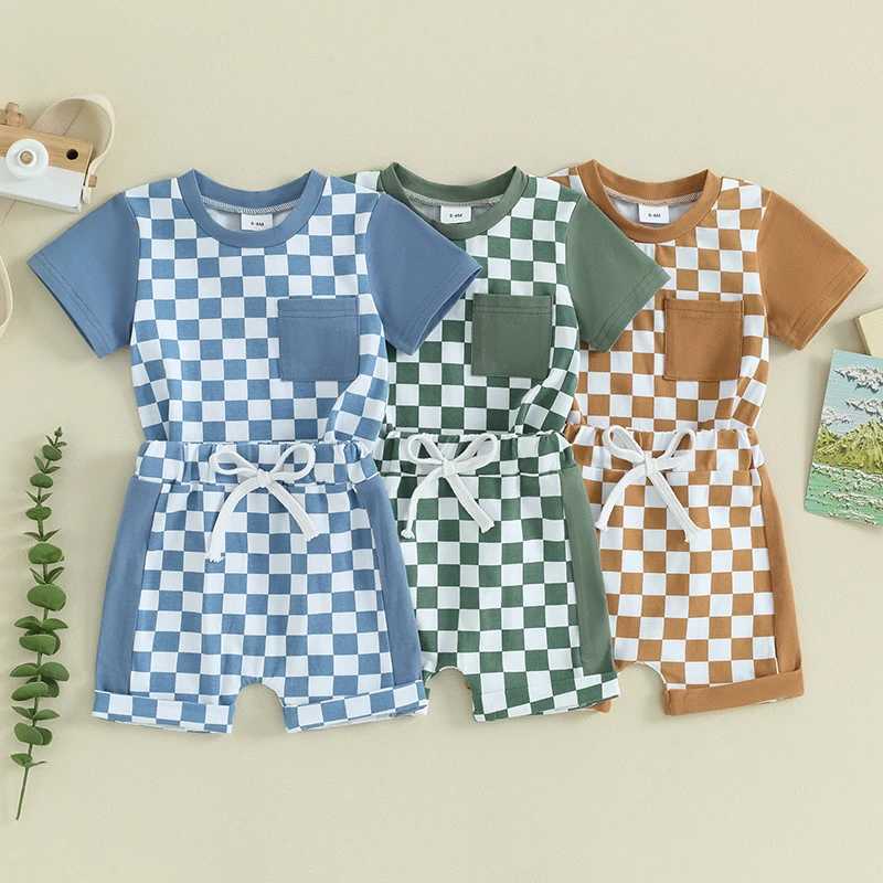 Clothing Sets 2023-12-28 Lioraitiin 0-3Y Toddler Baby Boys Summer Outfits Checkerboard Short Sleeve T-Shirts Tops and Elastic Waist Shorts Set