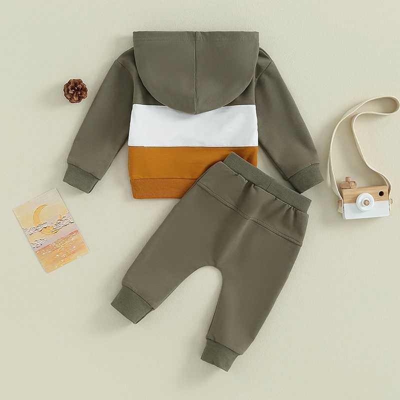 Clothing Sets Baby Boys Autumn Clothes Set Kids Contrast Color Patchwork Long Sleeve Tops Hoodies Pants Toddler Casual Outfits Tracksuits