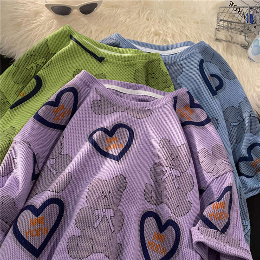 2024 Full Print Bear Short Top Trendy Brand Summer Loose Half Sleeve T-shirt 5503-P28 Control 45 Women's Style