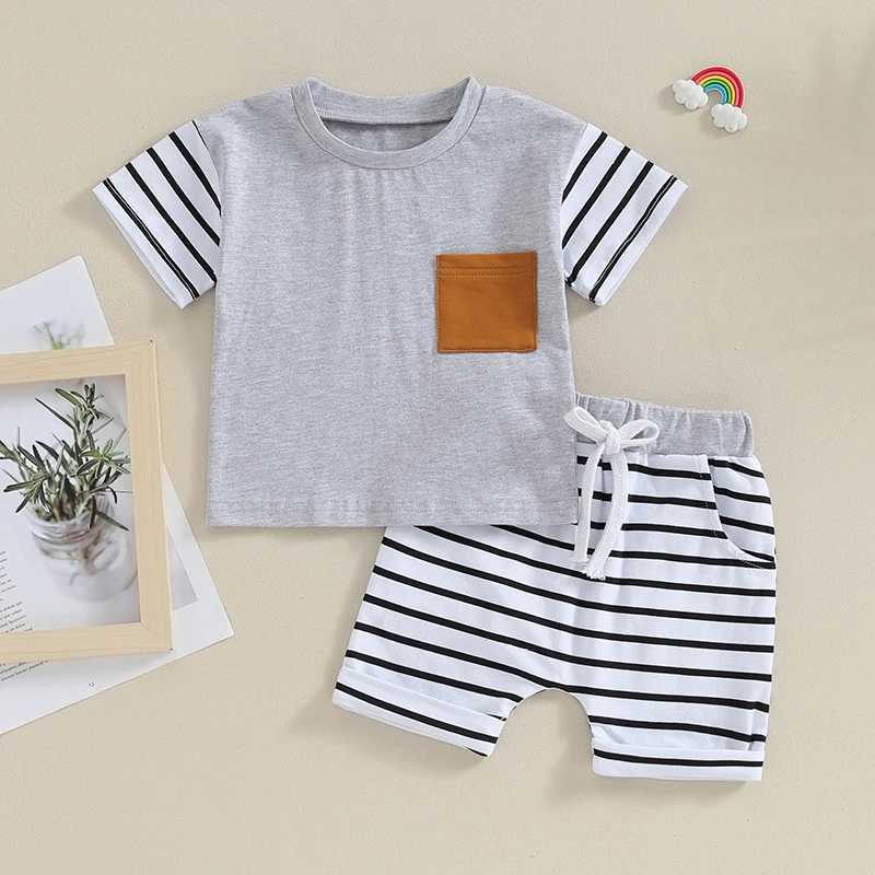 Clothing Sets 2023-11-04 Lioraitiin 0-3Y Newborn Baby Boy Shorts Set Summer Clothes Short Sleeve Crew Neck T-shirt with Striped Shorts Outfit