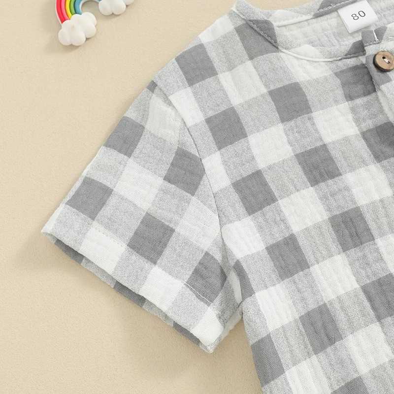 Clothing Sets Toddler Boy Summer Clothing Set Round Neck Short Sleeve Plaid Print Tops + Elastic Waist Solid Color Shorts Infant Baby Set