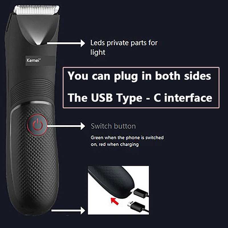 Kemei Groin Area Hair Trimmer Lawn Mower Ceramic Waterproof Wet Dry Clippers Pubic Armpit Body Hair Ultimate Hygiene RazorM240715
