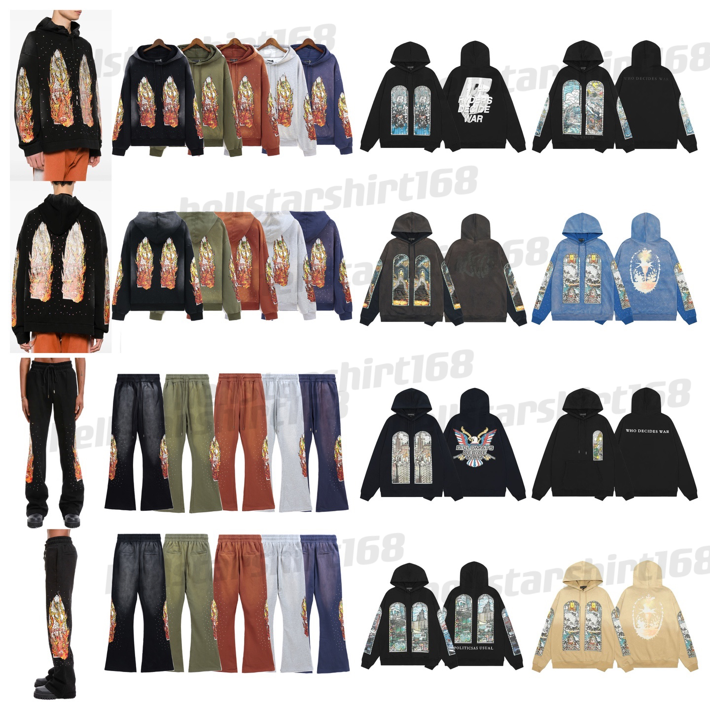 who Hoodie Men Sweatshirts hoodie top and pants set hoodie High Quality window flame Print Casual Pullover Fashion jumper Hip hop street Clothing