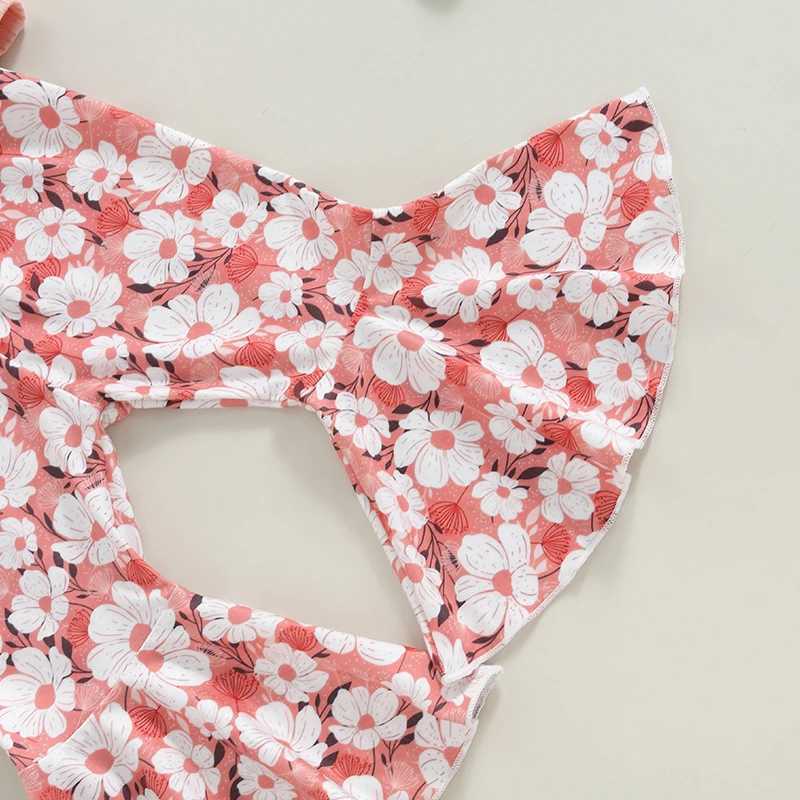 Clothing Sets 2024-05-05 Lioraitiin 1-5Y Kids Girls Pants Set Short Sleeve T-shirt with Flower Print Flare Pants Summer Outfit
