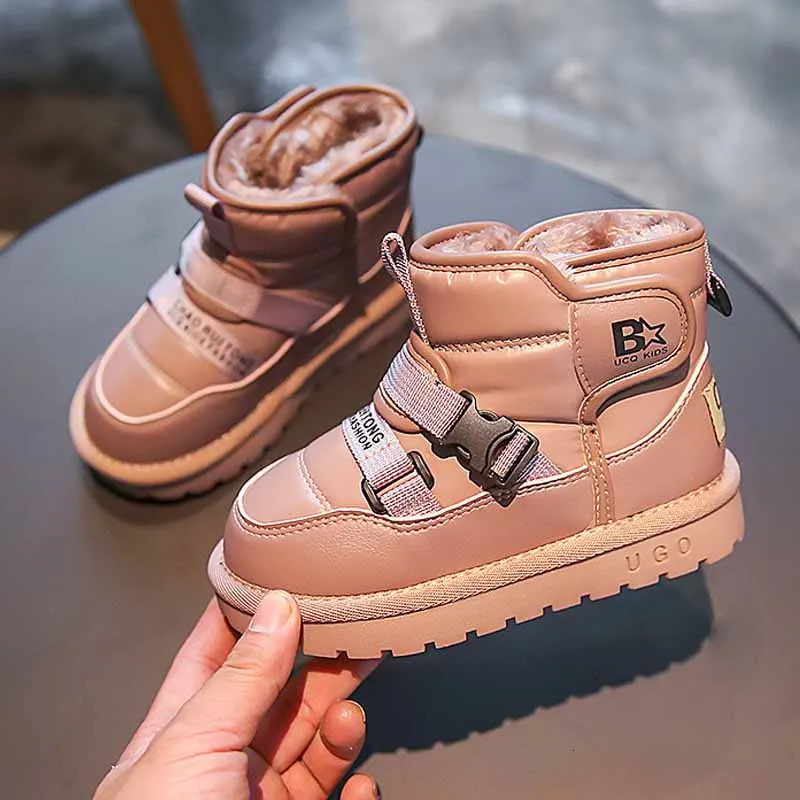 Winter Snow Boots for Children Fashion Waterproof Outdoor Shoes Boys Plus Cashmere Thicken Warm Boots Girls Pink Boots 240711