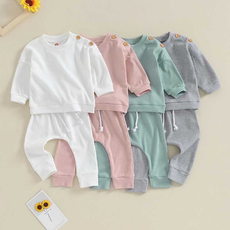 Clothing Sets 2023-09-04 Lioraitiin 0-24M Infant Baby Boys Girls Waffle Fall Outfits Solid Color Long Sleeve Sweatshirt Tops Pants Clothes Set