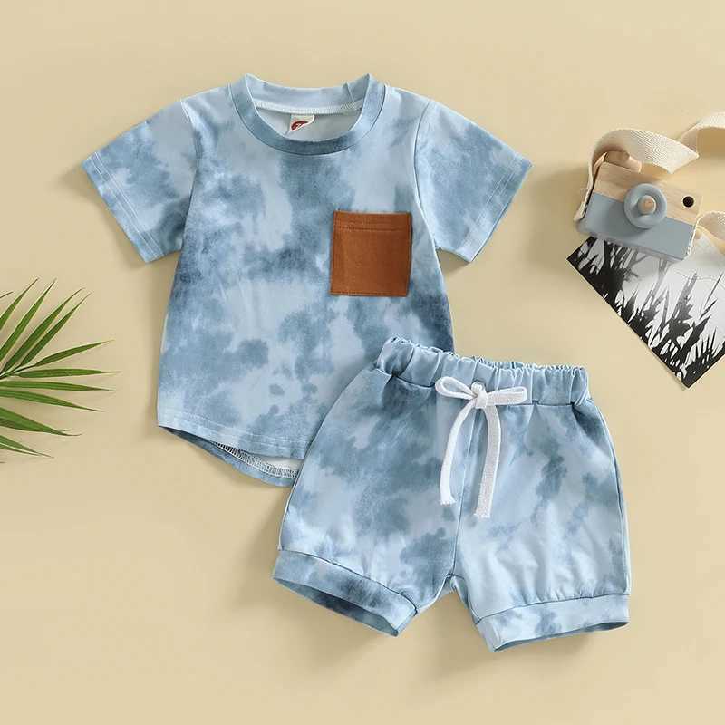 Clothing Sets Summer Baby Boys Suit Tie-dye Print Short Sleeve Crew Neck T-shirt + Elastic Waist Shorts 2Pcs Infant Sets Toddler Clothes 3I3Z