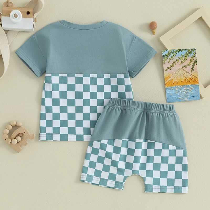 Clothing Sets 2023-12-18 Lioraitiin 0-3Y Toddler Boys Summer Shorts Sets Short Sleeve Checkerboard Print Tops and Drstring Shorts Sets