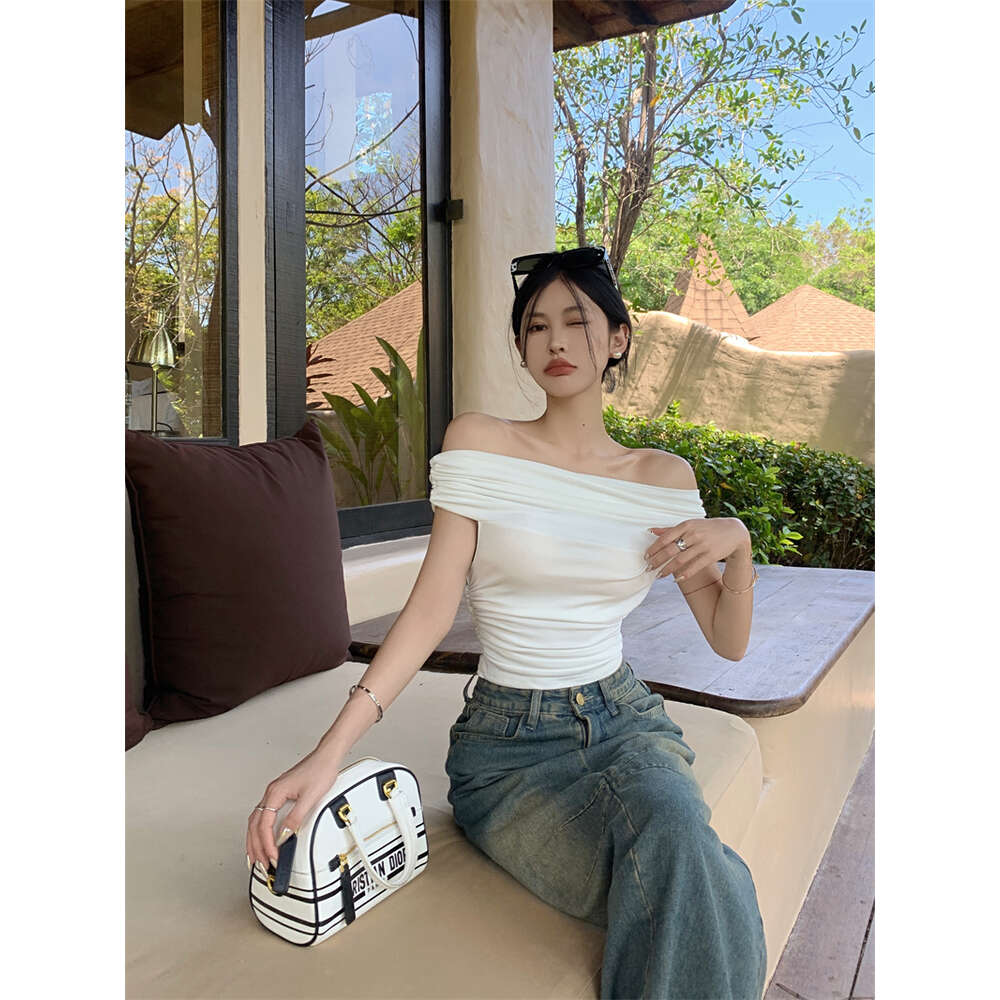 Spicy girl solid color one shoulder niche slim fit chic and exquisite top women's T-shirt