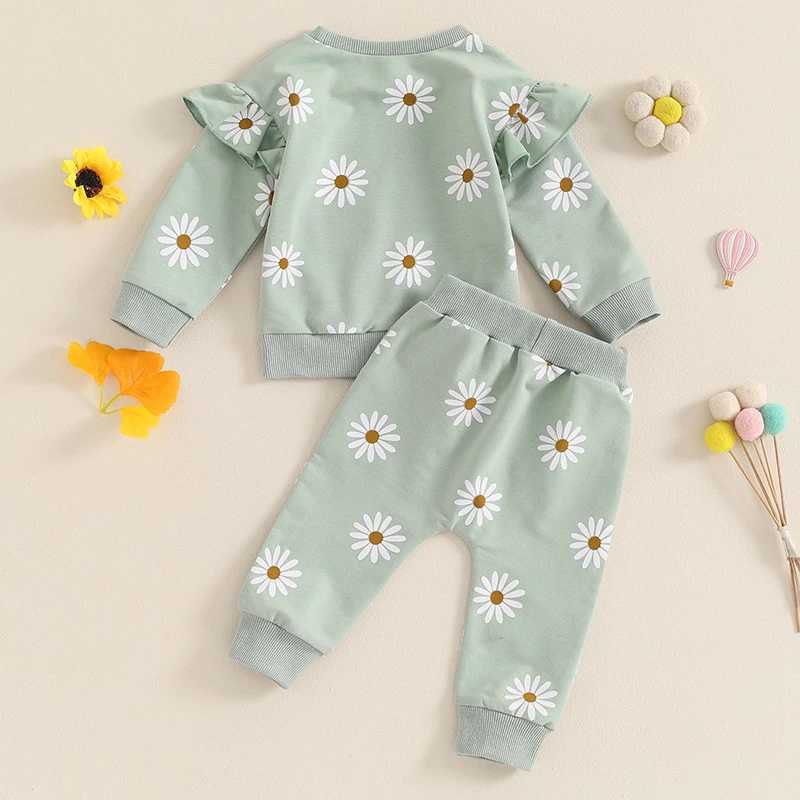 Clothing Sets 2024-05-24 Lioraitiin Toddler Girl Fall Outfit Daisy Print Long Sleeve Sweatshirt with Elastic Waist Pants 2 Pcs Set