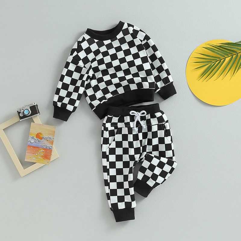 Clothing Sets 2023-06-06 Lioraitiin 0-5Years Toddler Girls Boys 2Pcs Fall Clothing Outfit Plaid Long Sleeve Crew Neck Hoodie Sweatpants Set