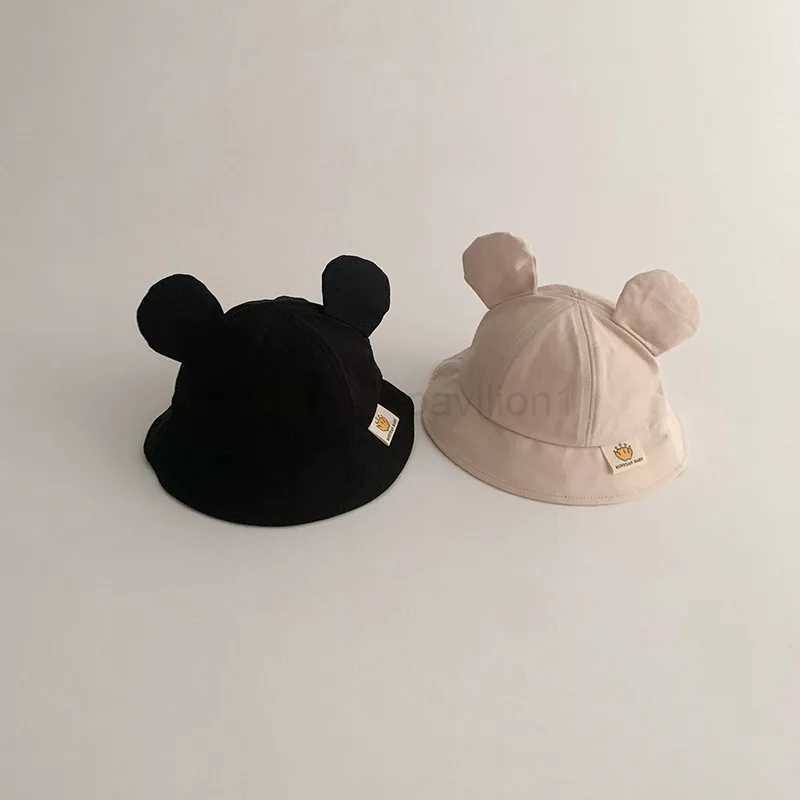 Cute Bear Ear Baby Bucket Hat Summer Kids Cotton Fisherman Hats For Toddler Casual Solid Color Baby Boy Girl Basin CapXJ240715