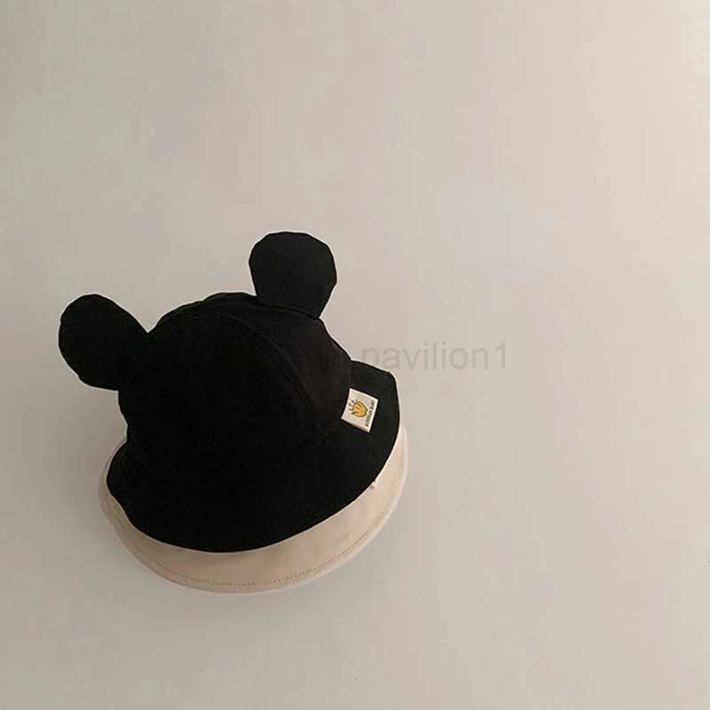 Cute Bear Ear Baby Bucket Hat Summer Kids Cotton Fisherman Hats For Toddler Casual Solid Color Baby Boy Girl Basin CapXJ240715