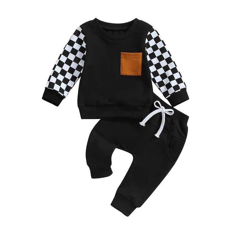Clothing Sets 2Pcs Autumn Spring Baby Boy Clothes Set Cotton Long Sleeve Plaid Sweatshirt Drstring Pants Tracksuit Toddler Clothes Outfits