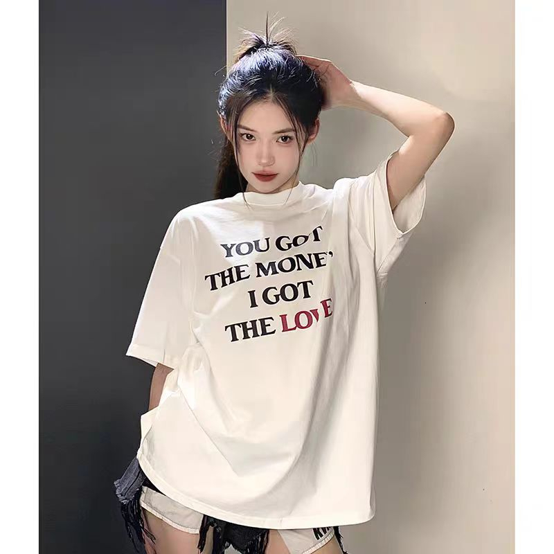 Combed 220g pure cotton short sleeved T-shirt for women's summer top, loose design, niche street style