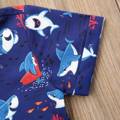 Clothing Sets 2019-09-26 Lioraitiin 0-5Years Toddler Baby Boys Summer Outfit Sets Short Sleeve Shark Print Button Down Shirt Top Red Shorts
