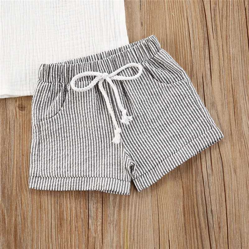 Clothing Sets Newborn Baby Summer Clothes Set Solid Color Short Sleeve Boy And Girl T-shirt Stripe Drstring Shorts Kids 2Pcs Casual Outfits