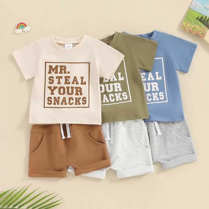 Clothing Sets Baby Boy Summer Outfits Casual Round Neck Short Sleeve Letter Print Tops + Elastic Waist Shorts Infant Toddler Clothing Set