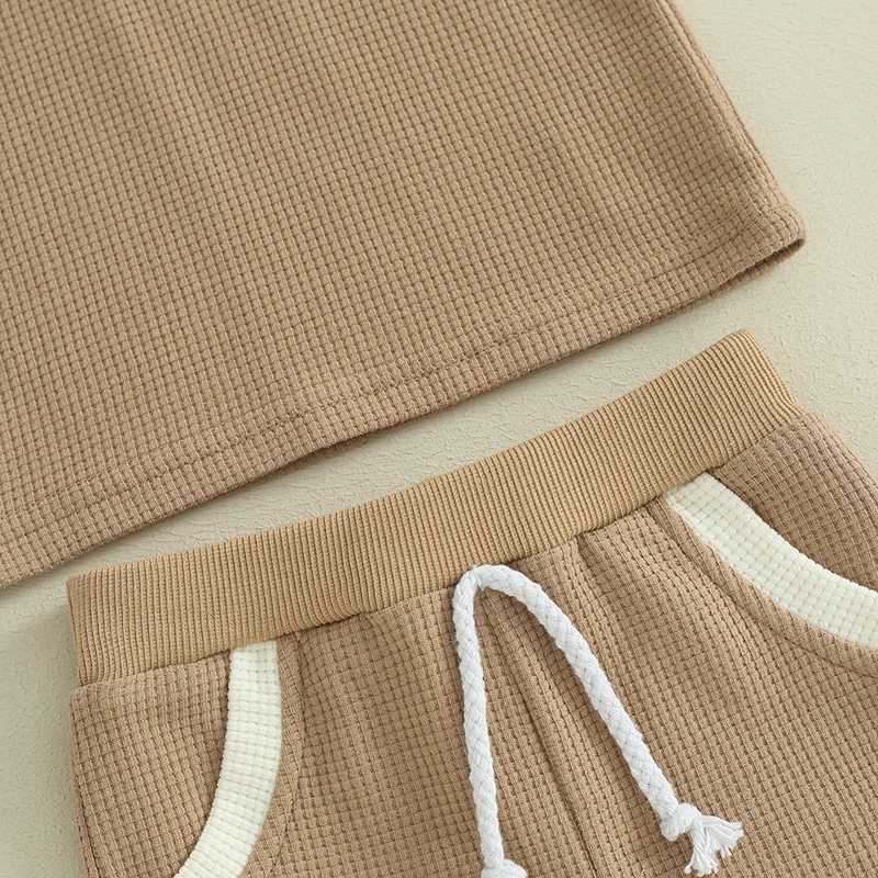 Clothing Sets Toddler Boys Summer Outfits Contrast Color Buttons Short Sleeve T-Shirts Waffle Tops Elastic Waist Shorts 2Pcs Clothes Set WRPM