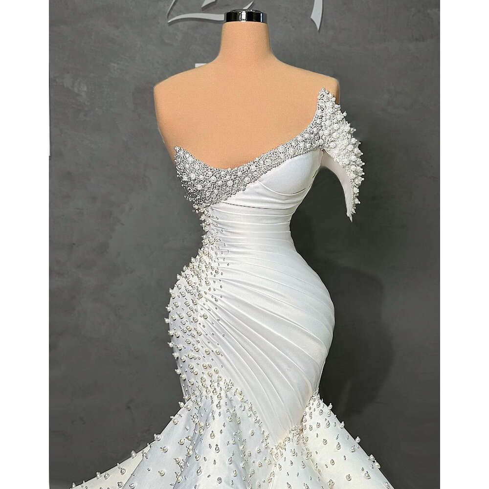 2023 Luxurious Mermaid special Dresses Beads Appliques Lace Bridal Gowns Custom Made One Shoulder Sweep Train Vestidos De Novia