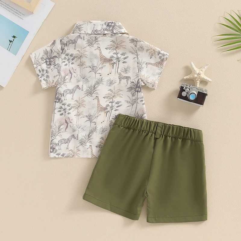 Clothing Sets 2Pcs Baby Boy Summer Clothes Short Sleeve Tree/Animal Print Bowtie Shirt + Shorts Set Toddler Outfits Children Clothing