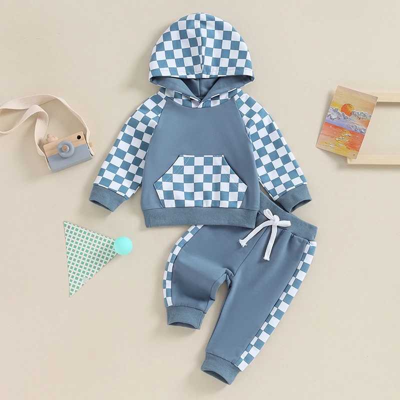 Clothing Sets Toddler Kid Baby Boys Fall Outfits Checkerboard Print Hooded Long Sleeve Hoodies Sweatshirts and Long Pants 2Pcs Clothes Set 2JIA