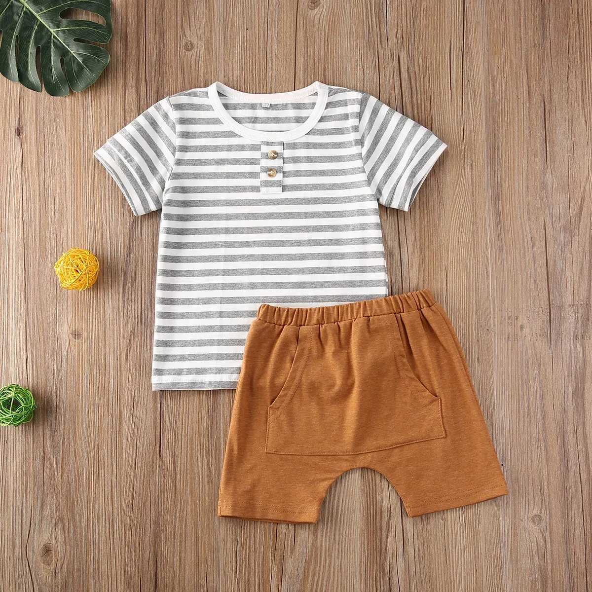 Clothing Sets lioraitiin 0-3Years 2Pcs Toddler Baby Boy Clothes Set Striped Short Sleeve T Shirt Top Pants Cool Outfit Clothing Set