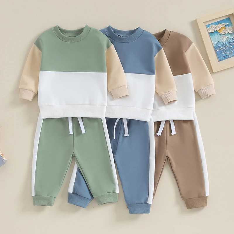 Clothing Sets 2023-08-21 Lioraitiin 6M-4Y Newborn Baby Boys Clothes Set Contrast Color Sweatshirt Elastic Waist Pants Outfits Toddler Suits