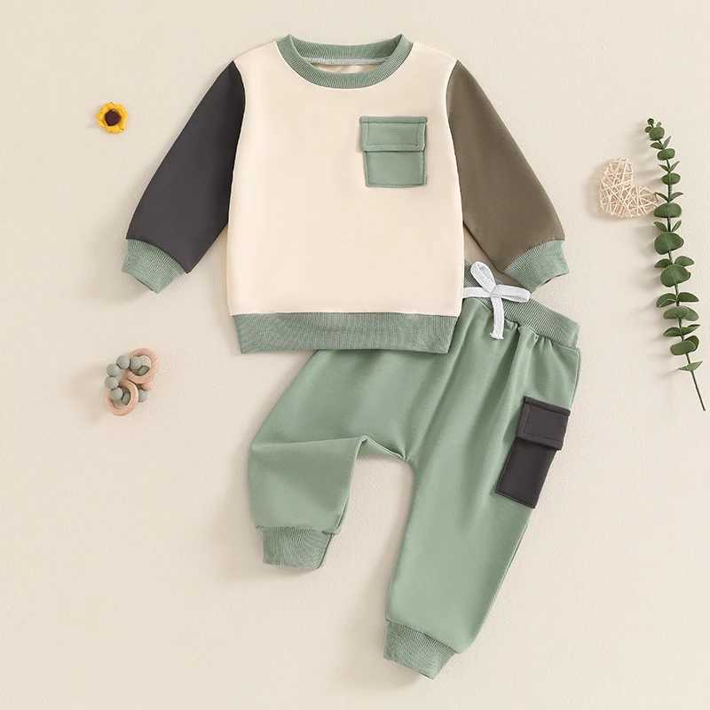 Clothing Sets Baby Boys Clothes Sets Contrast Color Long Sleeve Casual Pocket Sweatshirt+Pants 2pcs Kids Clothes Sports Suit Autumn New