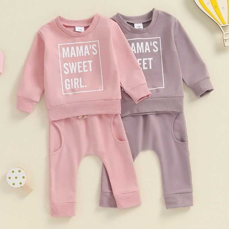 Clothing Sets 2024-05-26 Lioraitiin Baby Girl 2Pcs Fall Outfits Classic Letter Print Long Sleeve Pullover + Pants Set Toddler Clothes