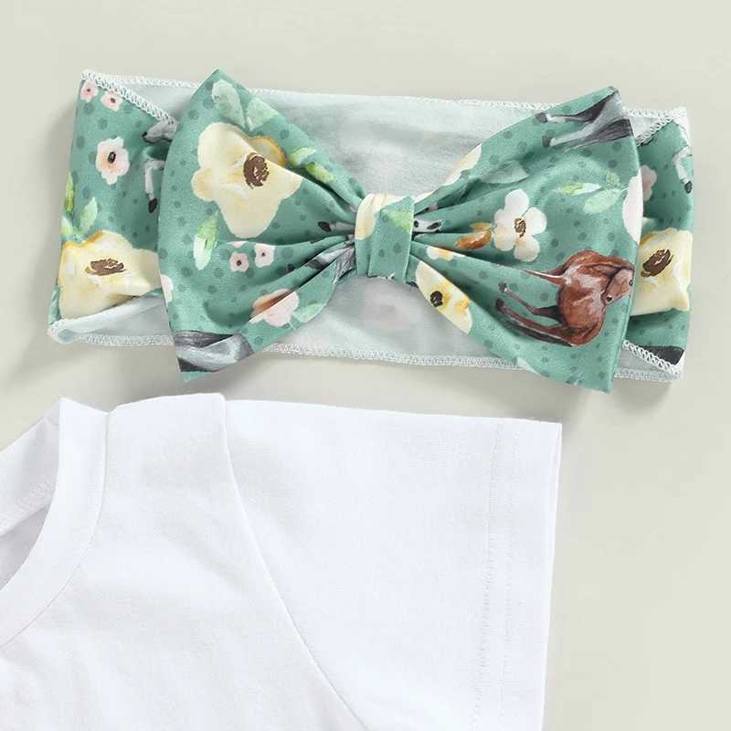 Clothing Sets 2023-01-04 Lioraitiin 0-24M Baby Girls Summer Outfit Sets White Short Sleeve Tops Floral Cattle Print Shorts Headband