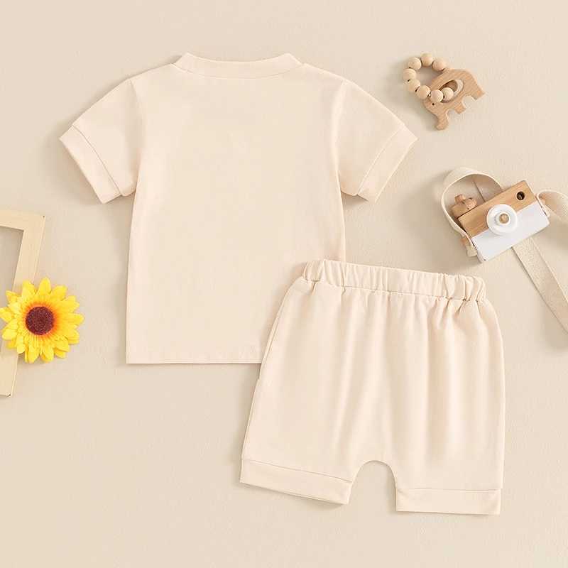 Clothing Sets 2024-03-26 Lioraitiin Baby Boys Summer Outfits Letter Print Short Sleeves T-Shirt and Elastic Shorts Vacation Clothes Set