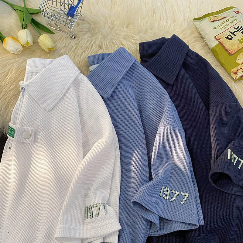 Designer Women's T-shirt Half Zipper Letter Embroidered Collar Short Sleeve Outdoor Sports and Leisure Top College Style