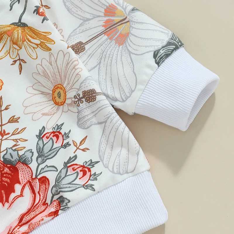 Clothing Sets 2024-05-23 Lioraitiin Toddler Girls Fall Outfits Floral Print Long Sleeve Sweatshirt and Elastic Sweatpants Set Baby Clothes