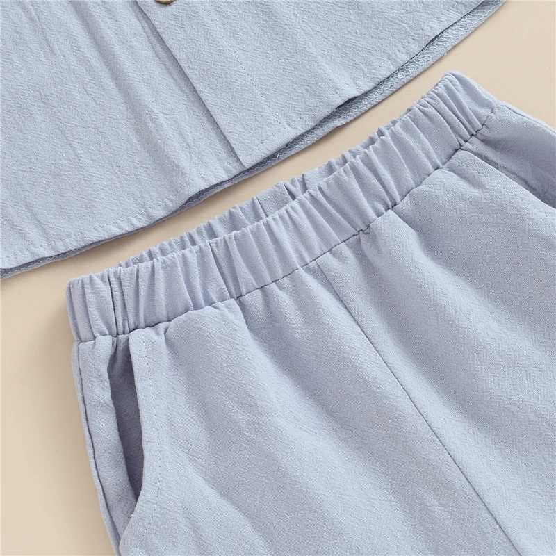 Clothing Sets Kids Boys Summer Outfits Solid Color Turn-Down Collar Short Sleeve Shirts and Elastic Waist Shorts 2Pcs Children Clothes Set