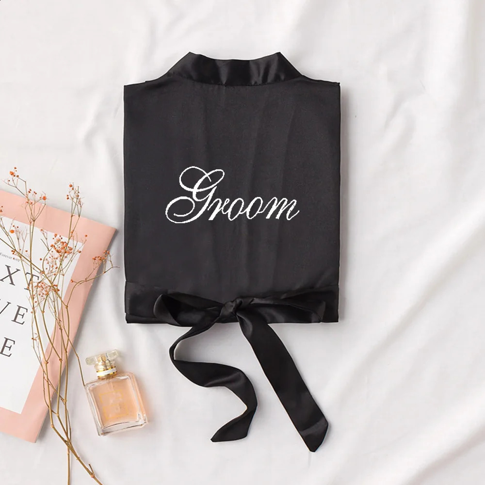 Groom Robe Embroidery Satin Soft Home Bathrobe Nightgown For Men Casual Kimono Groomsman Wedding Party Sleepwear Plus Size 3XL 240713