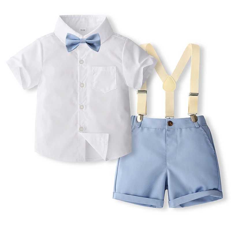 Clothing Sets Toddler Boys Summer Outfits Solid Color Bowtie Short Sleeve Shirts Tops Suspender Shorts 2Pcs Gentleman Clothes Set