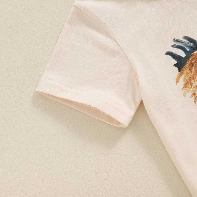 Clothing Sets 2024-04-18 Lioraitiin Kids Girls Flare Pants Set Farm Chicken Short Sleeve O-Neck Tops Long Trousers Cartoon Headpiece Outfits