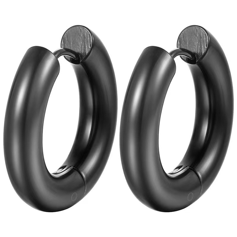 Non Tarnish 18k Gold Hoop Earrings Thick Chunky Stainless Steel Buckle Circle Earring for Women Men Gift Street Dance Fashion Hiphop Jewelry