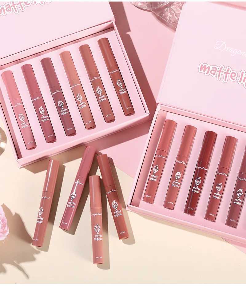dragonranee 6 Lip Glaze Gift Set Matte Non-Stick Nude Complexion Lip Color Liquid Lipsticks zxx240715