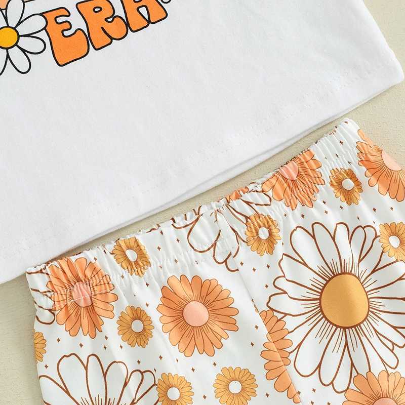 Clothing Sets Toddler Kids Baby Girls Summer Clothes Letter Floral Print Short Sleeve T-shirts+Flare Pants Children Holiday Beach Clothing