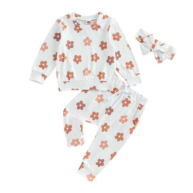 Clothing Sets 2023-06-04 Lioraitiin 0-3Years Infant Toddler Girl 3Pcs Fall Outfits Long Sleeve Floral Sweatshirt + Pants + Headband Set