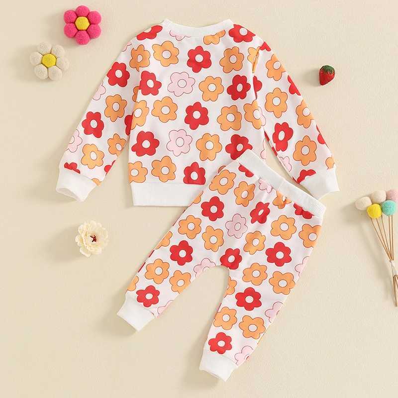 Clothing Sets 2024-05-21 Lioraitiin Toddler Girl Fall Outfits Floral Print Crew Neck Long Sleeve Sweatshirts and Long Pants 2Pcs Clothes Set
