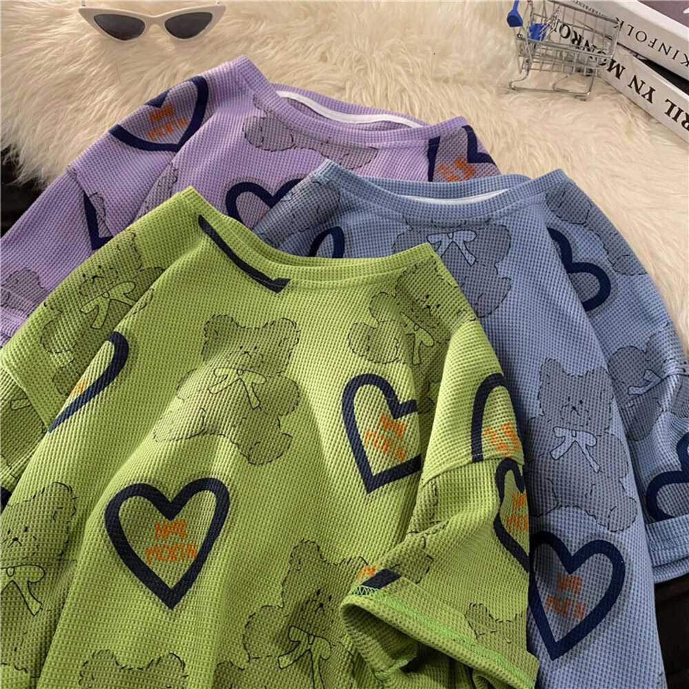 2024 Full Print Bear Short Top Trendy Brand Summer Loose Half Sleeve T-shirt 5503-P28 Control 45 Women's Style