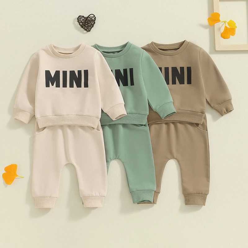 Clothing Sets 2024-05-29 Lioraitiin Toddler Pants Set Letter Print Long Sleeve Round Neck Sweatshirt Pockets Long Pants Outfits